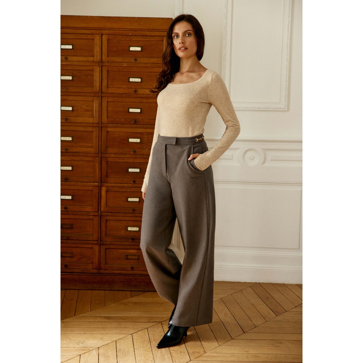 Pantalon droite uni PAOLINO 14-taupe, LA PETITE ETOILE