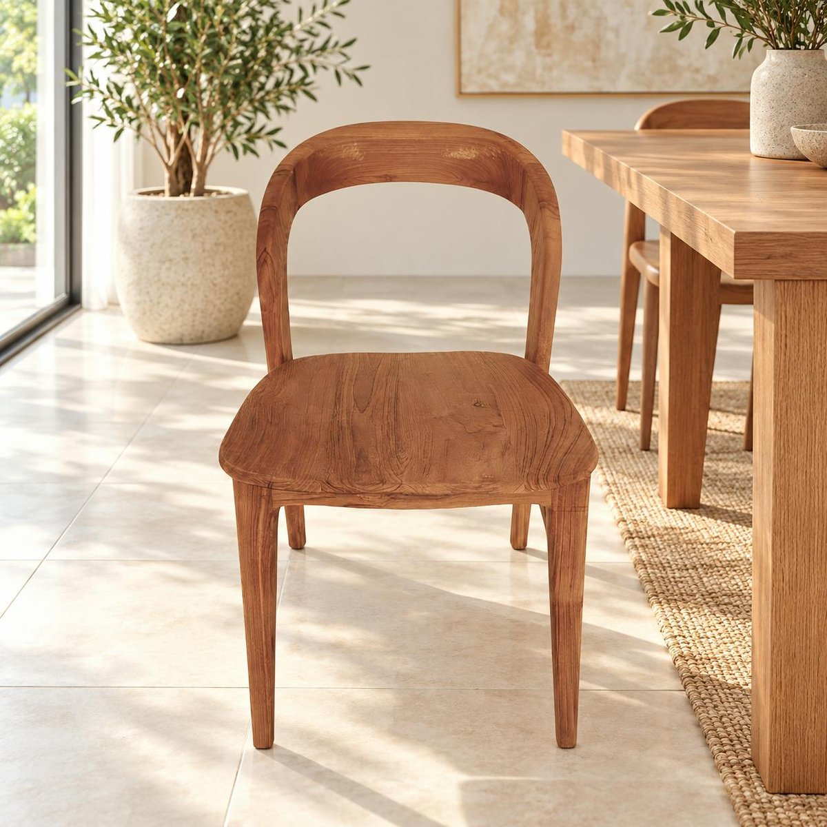 Chaise en teck massif à dossier arrondi (lot de 2) DEPOK bois naturel, PIER IMPORT