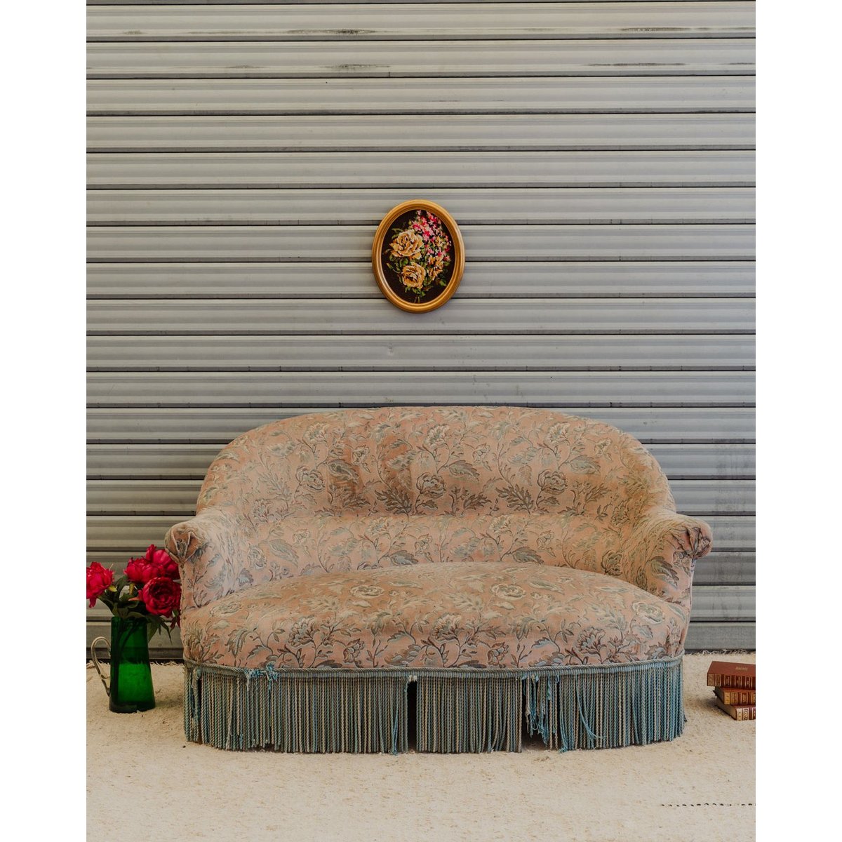 Banquette en tissu à motifs Martine N°159 - Bon état rose, DEBONGOUT