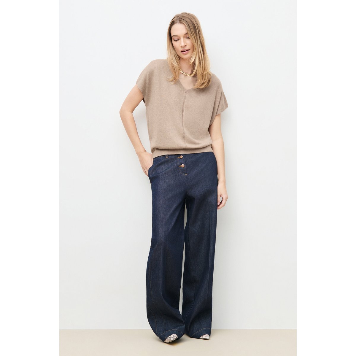 Pull ample col v MRACHEL marron clair, CAROLL