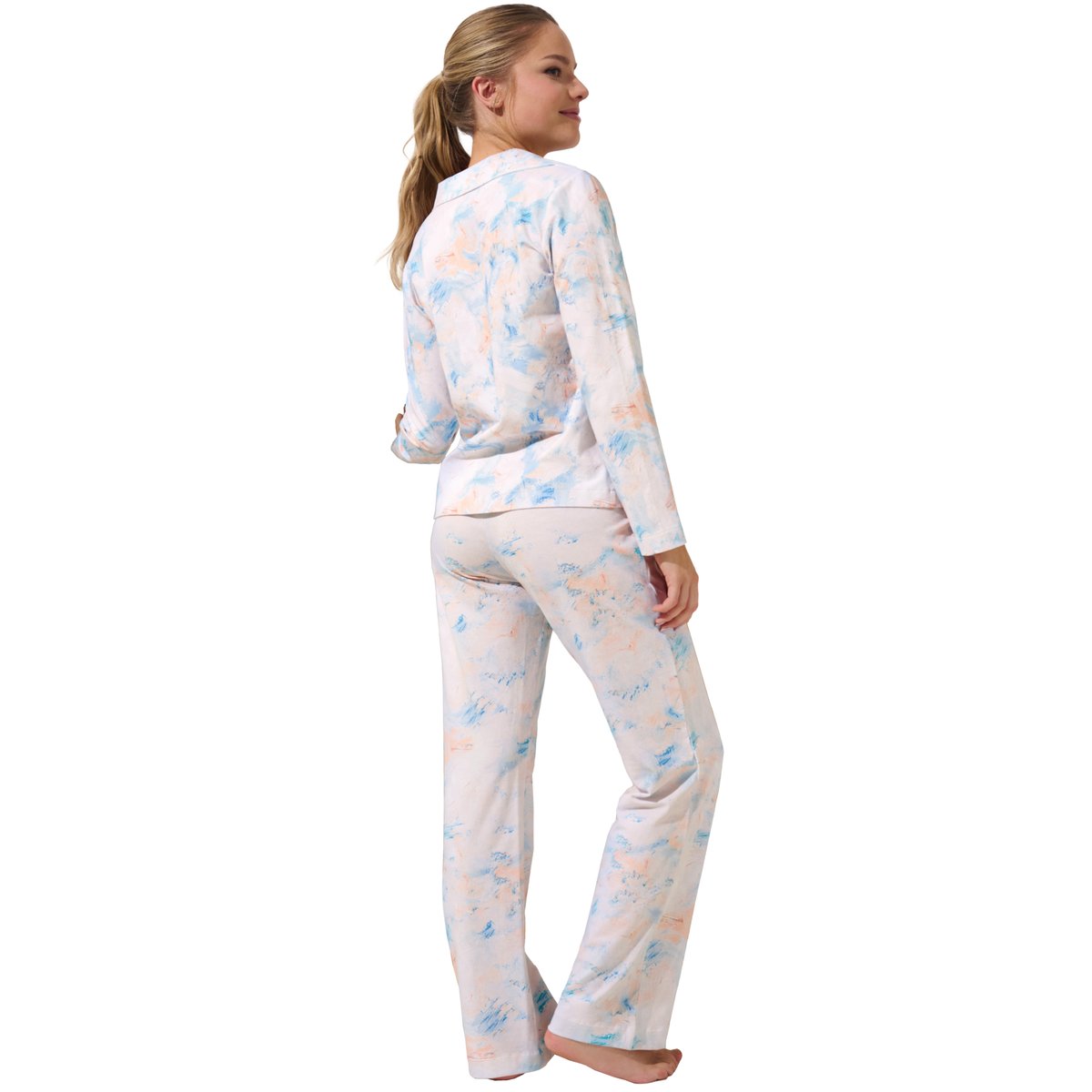 Pyjama pantalon chemise manches longues Olena bleu, LISCA