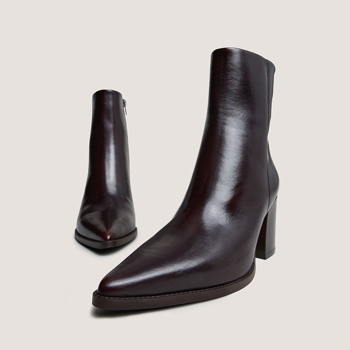 Botins de biqueira pontiaguda, em pele, PRIDE castanho escuro, JONAK