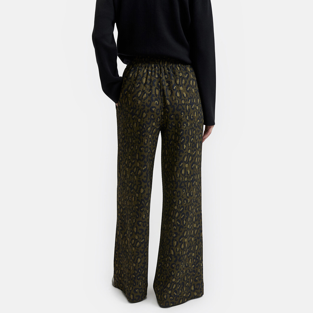Weit geschnittene, fliessend fallende Hose mit Leopardenmuster und Dehnbund leopardenprint/khaki, LA REDOUTE COLLECTIONS