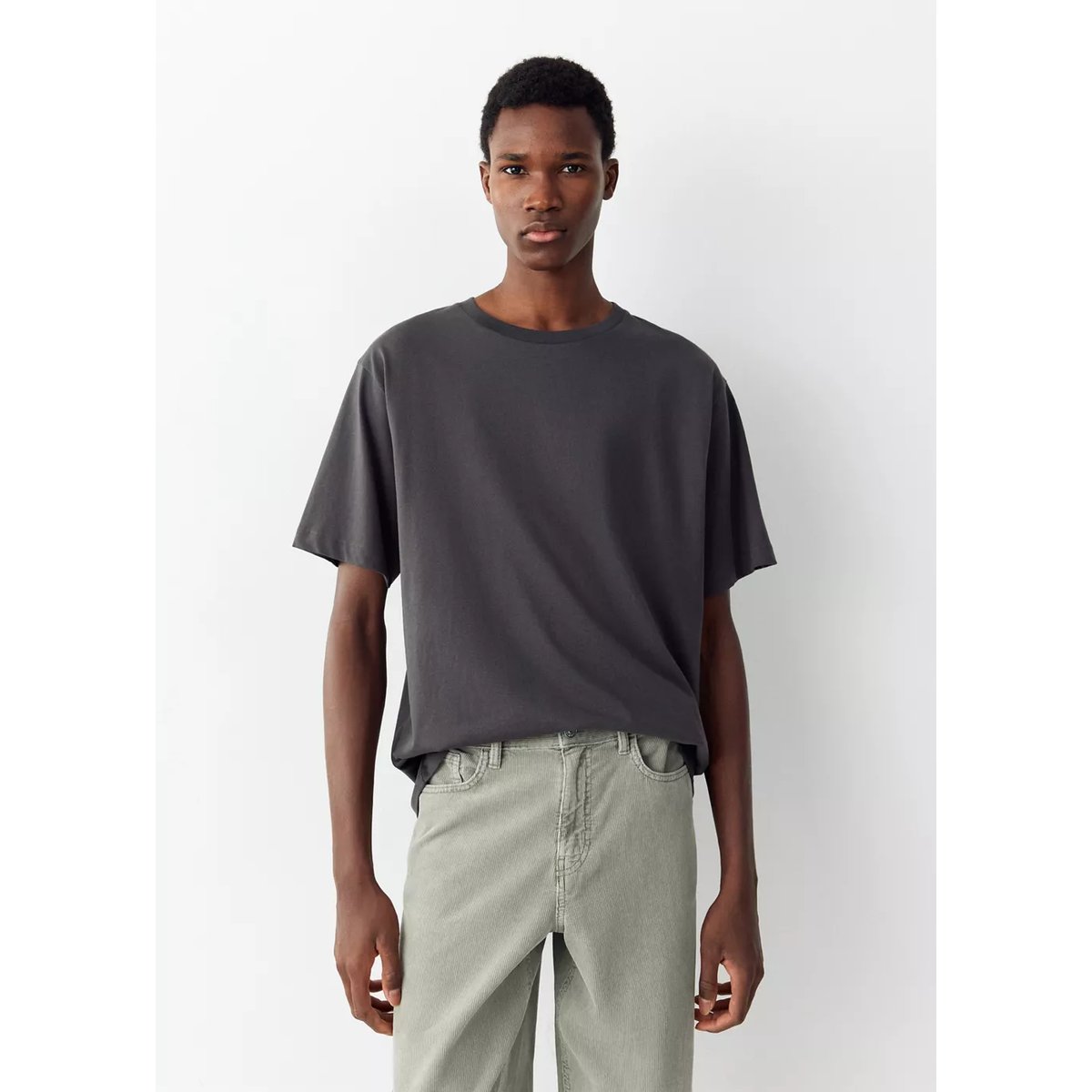 Jean droit en velours côtelé kaki, MANGO TEEN