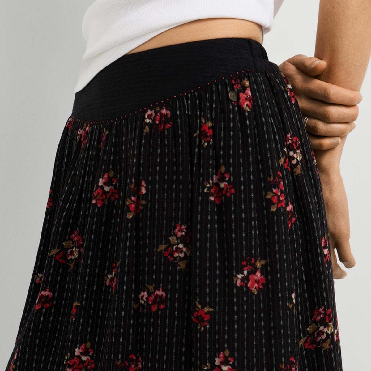Jupe Midi À Imprimé Floral noir, PEPE JEANS