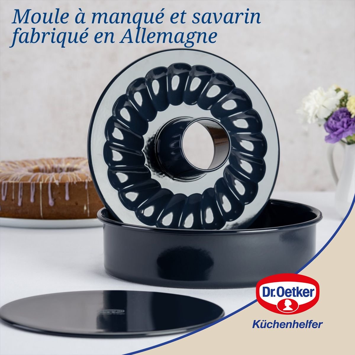 Ensemble de 2 Moules à manqué et savarin double fond bleu, DR OETKER