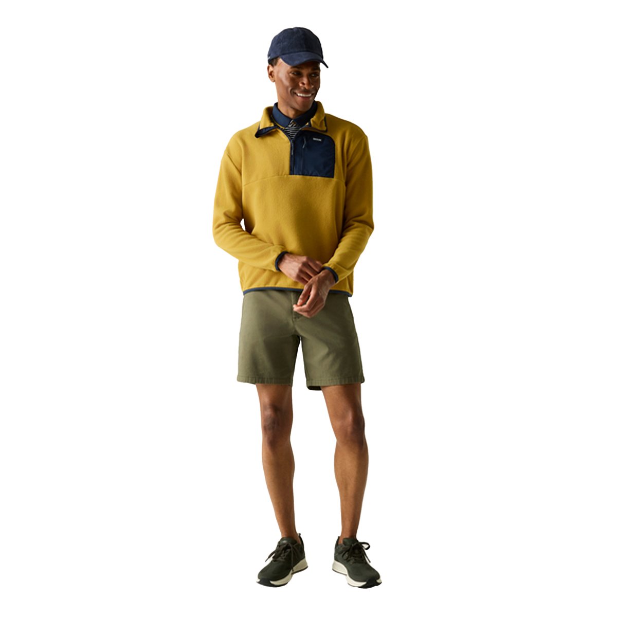 Haut polaire à col montant zippé motif/style panneau contrasté FRANKIE marron bois / bleu marine, REGATTA