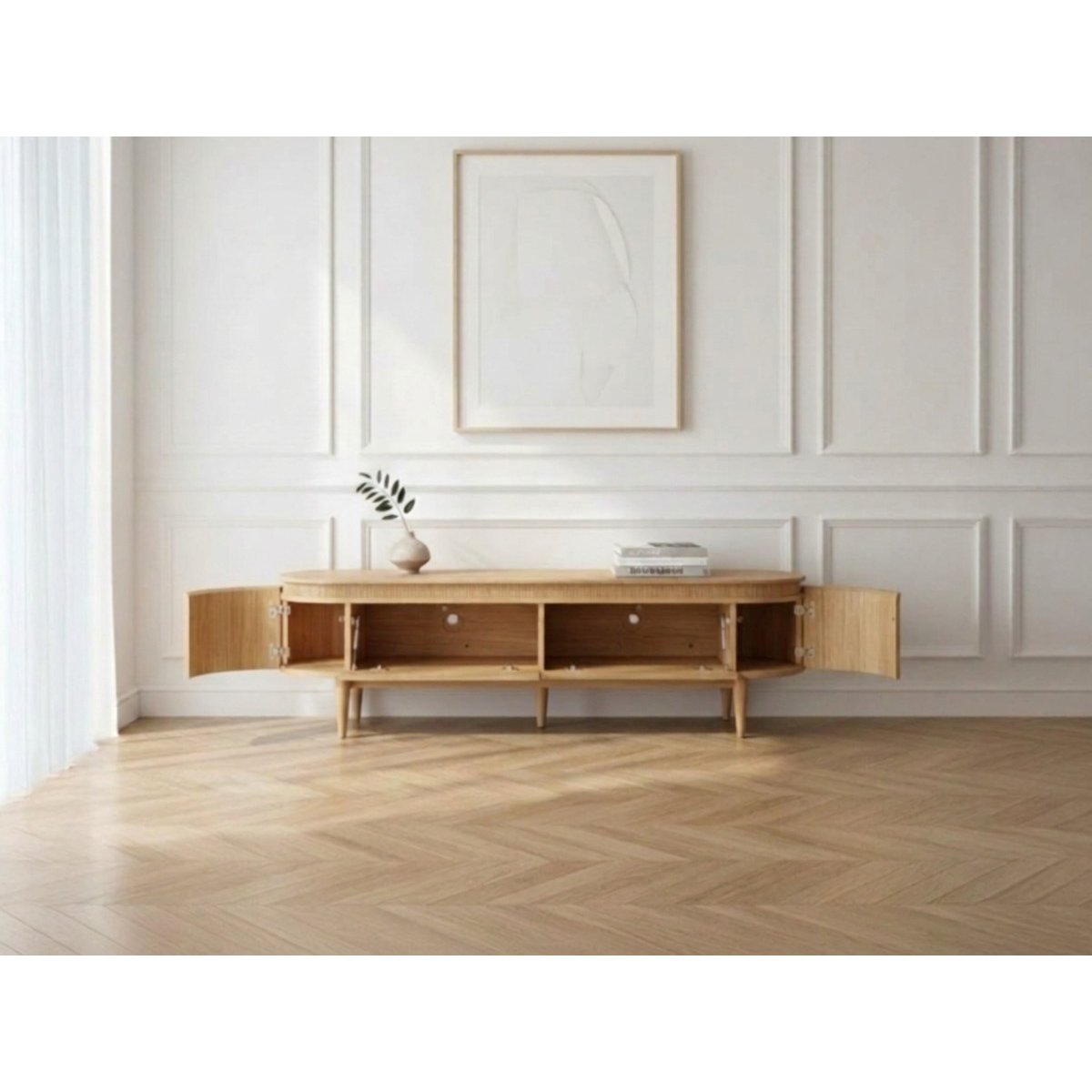 Meuble TV 180 cm placage, SORMIOU marron clair, BOBOCHIC