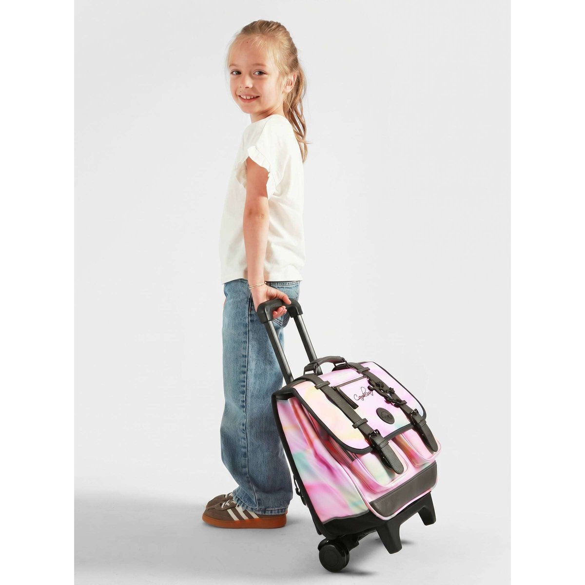 Cartable à roulettes enfant 2 compartiments pink tie and dye, CAMELEON