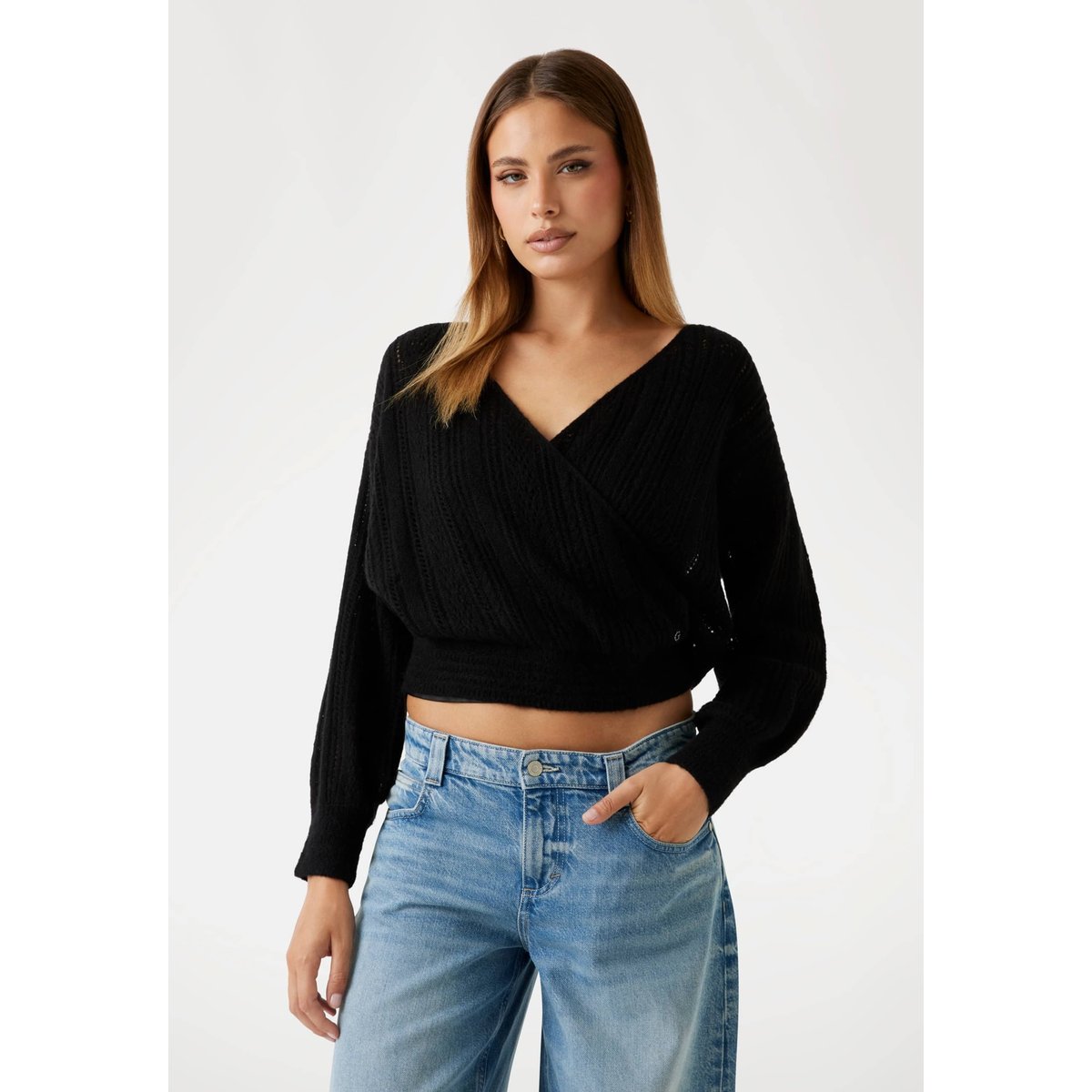 Pull Maille Ajourée Alpaga Mélangé noir, GUESS