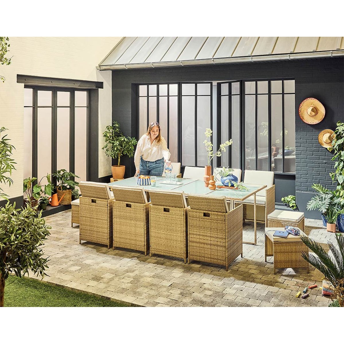 Salon de jardin encastrable 12 places, FIRA beige, BEST MOBILIER