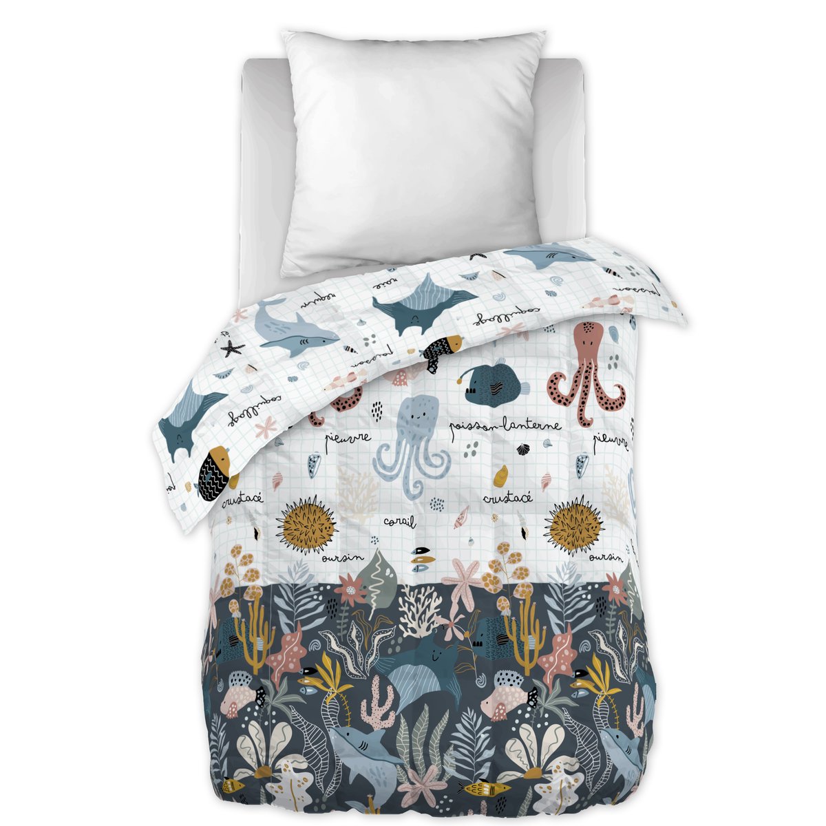 Couette coton imprimee Octopia le poulpe bleu, EDEN