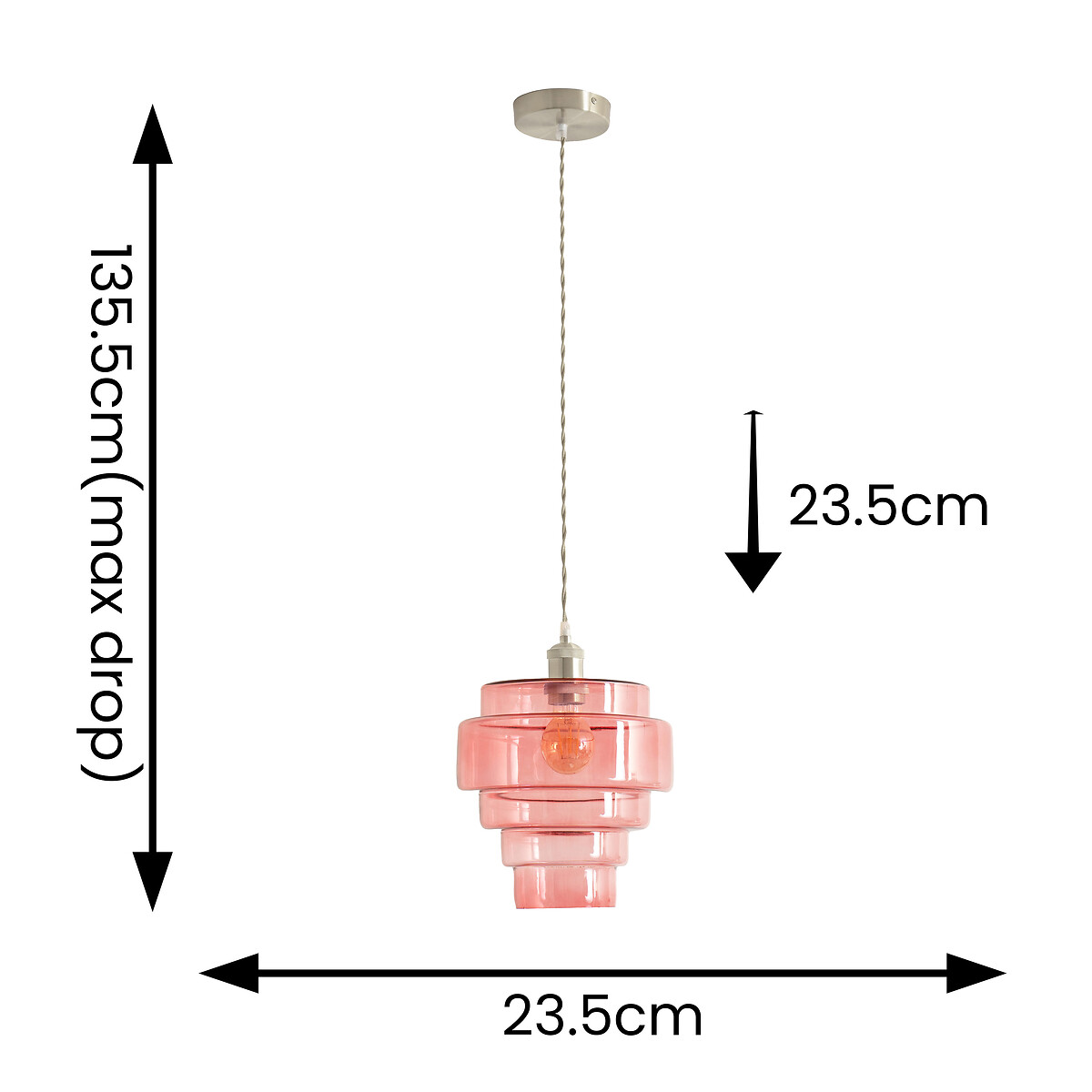 Lora Pendant Light with Glass 5-Tier Shade in Brushed Chrome pink, SO'HOME