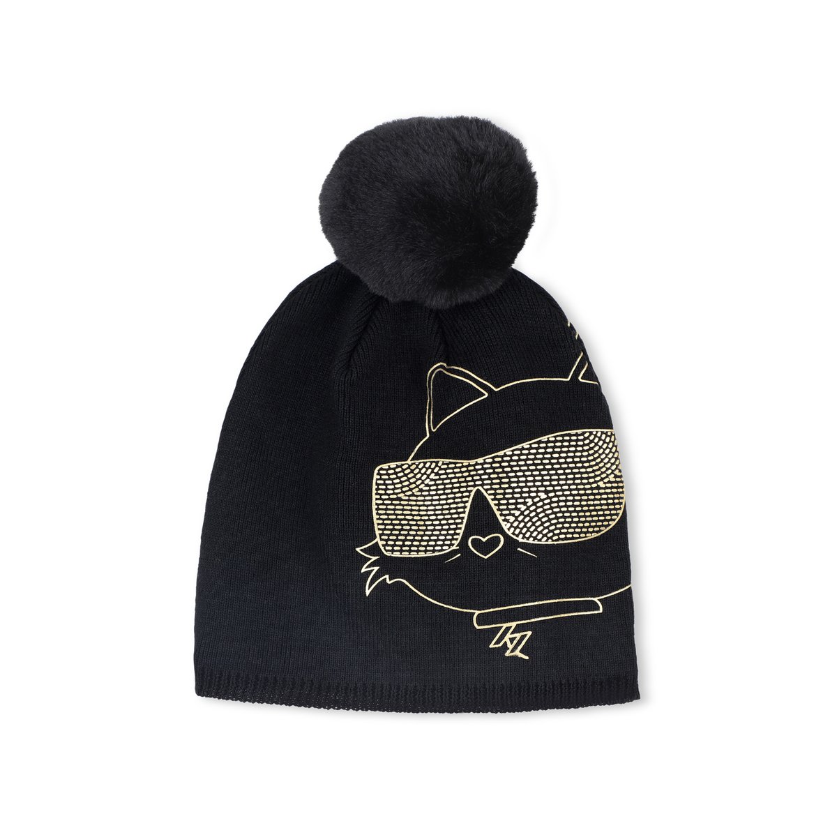 Chapeau tricoté avec pompons black, KARL LAGERFELD KIDS