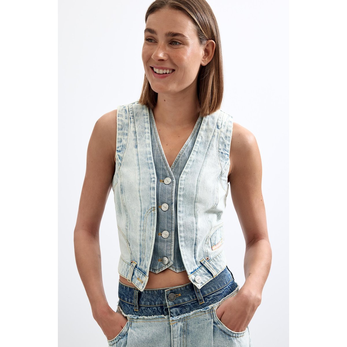 Gilet en jean combiné bleu, DESIGUAL