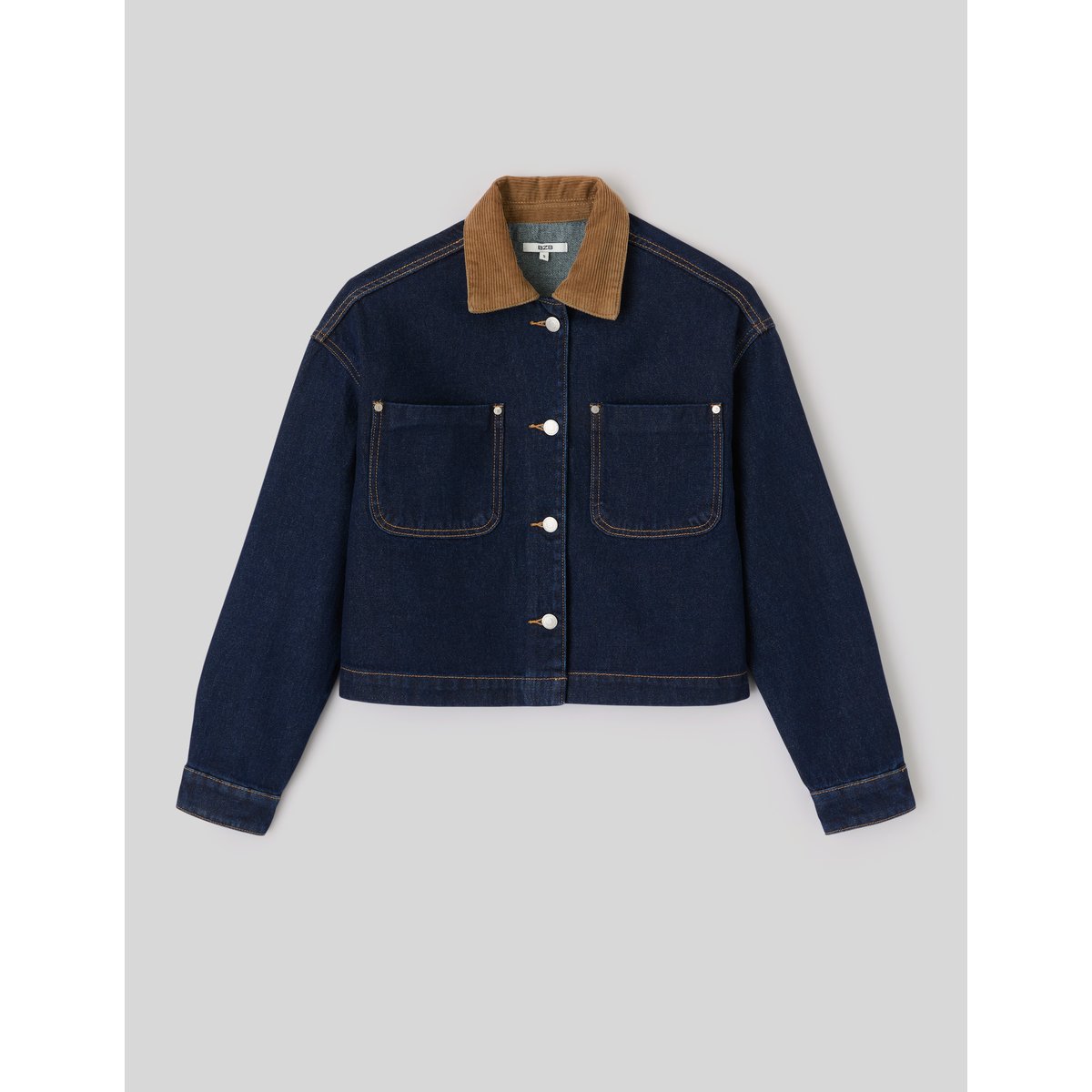 Veste en jean col velours bleu moyen, BZB