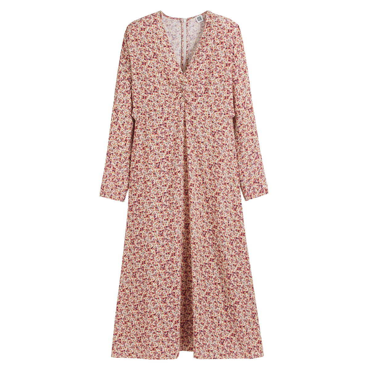 V-Neck Long Dress with Floral Print pink floral print, LA REDOUTE COLLECTIONS