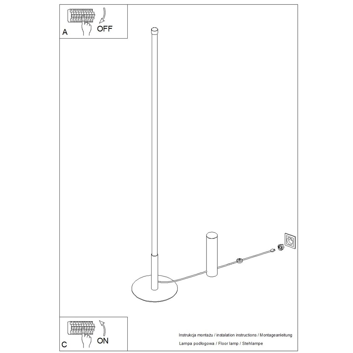 Lampadaire Noir LED 1 Trang noir, EDEN