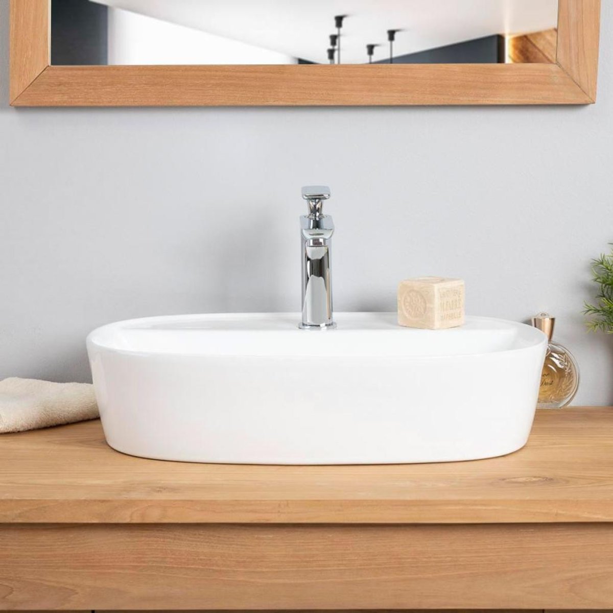 Vasque en céramique ovale avec plage 50 cm BAHIA blanc, WANDA COLLECTION