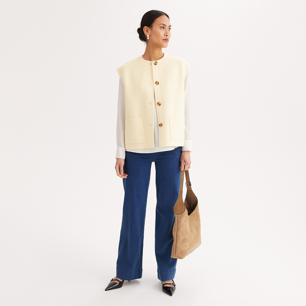Veste sans manches, en drap de laine, coupe oversize jaune, ANNE WEYBURN