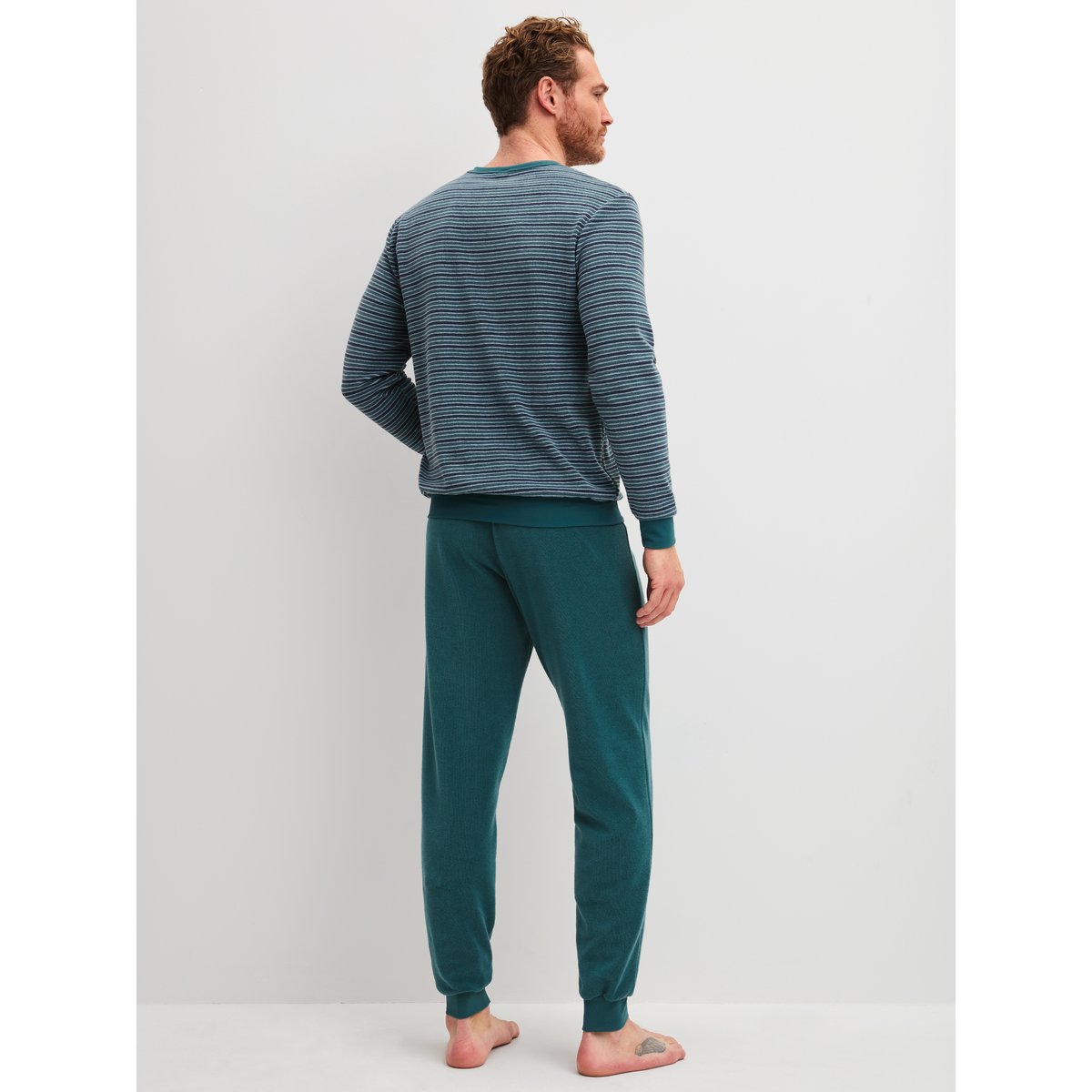 Pyjama avec bords élastiques manches longues Coton RELAX TERRY dark petrol, CALIDA