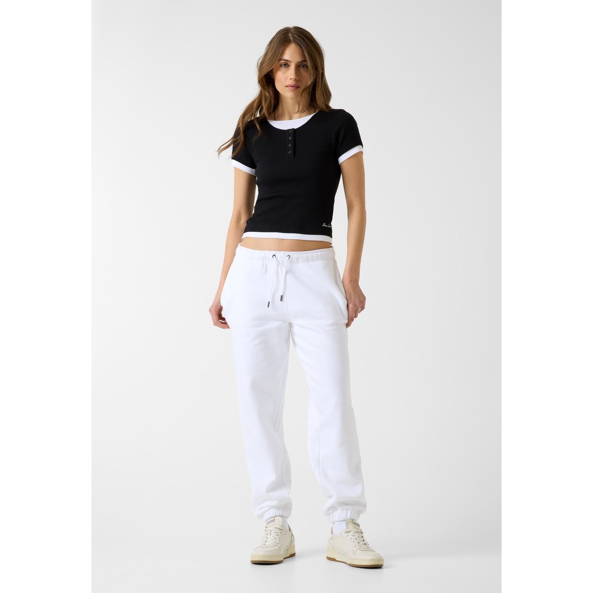 Haut En Maille Côtelée Double noir, GUESS JEANS