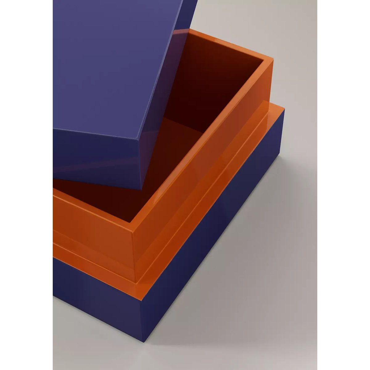 Boîte laquée bicolore, moyenne et allongée bleu, MANGO HOME