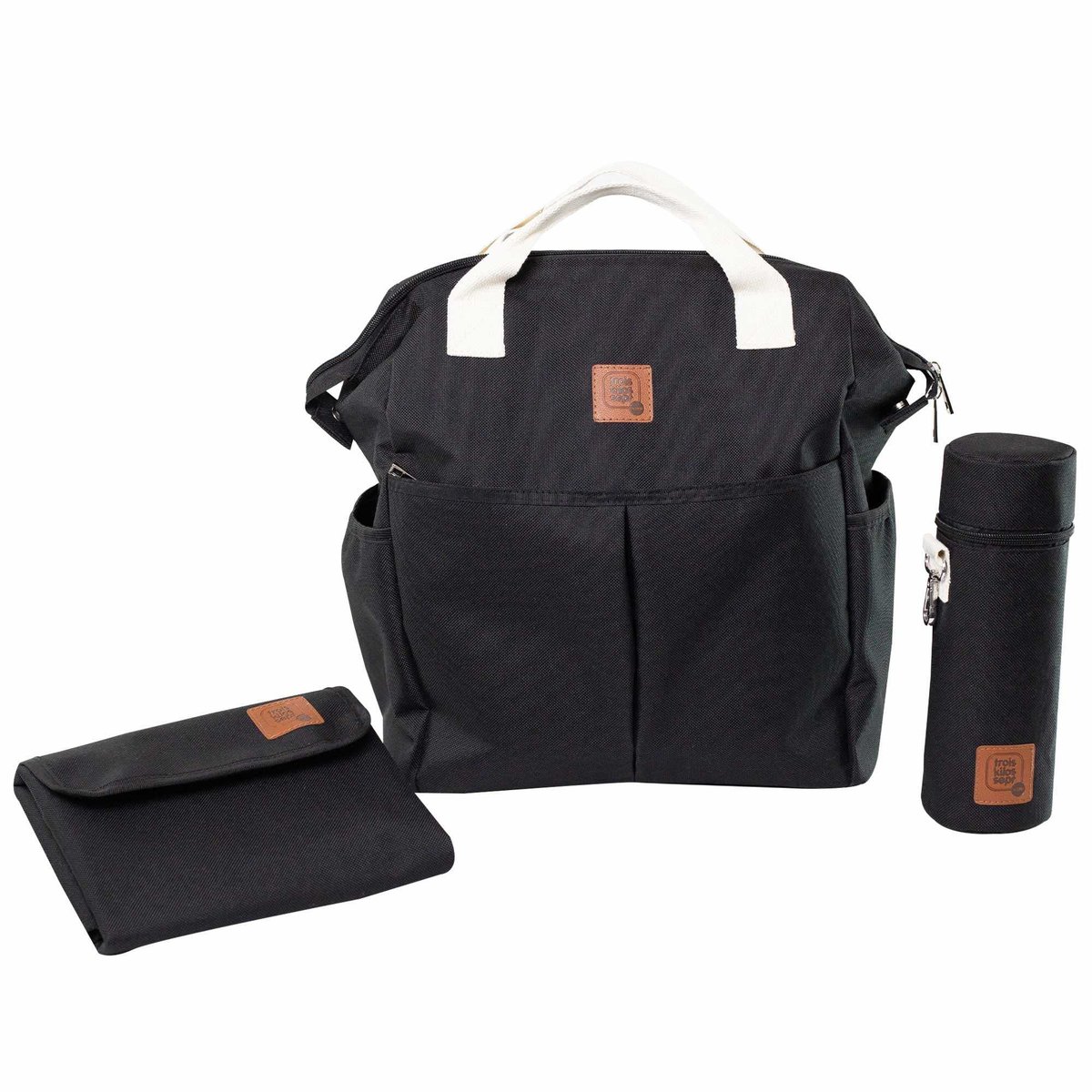 Sac à dos à langer déperlant noir, TROIS KILOS SEPT