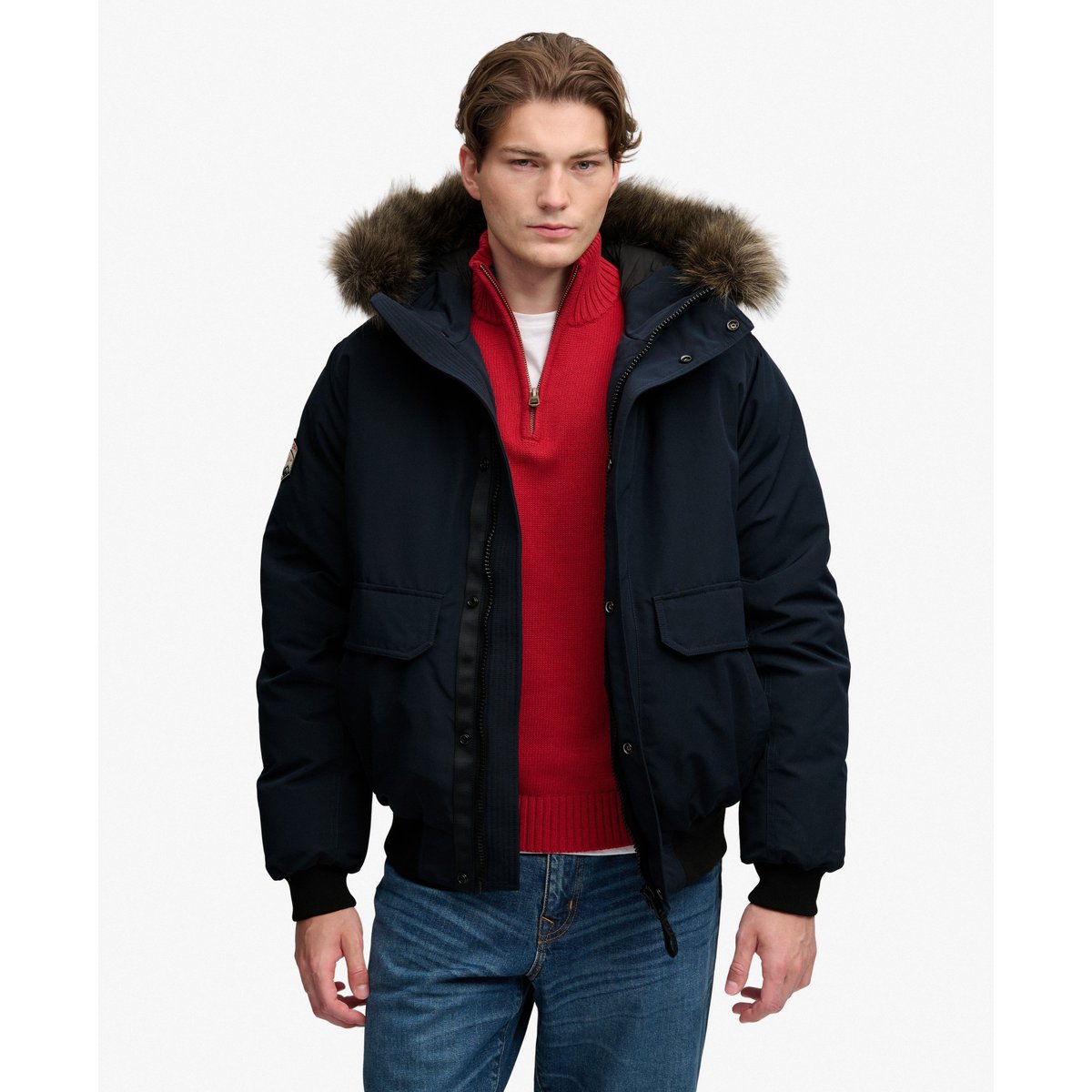 Bomber Everest en imitation fourrure bleu marine éclipse, SUPERDRY
