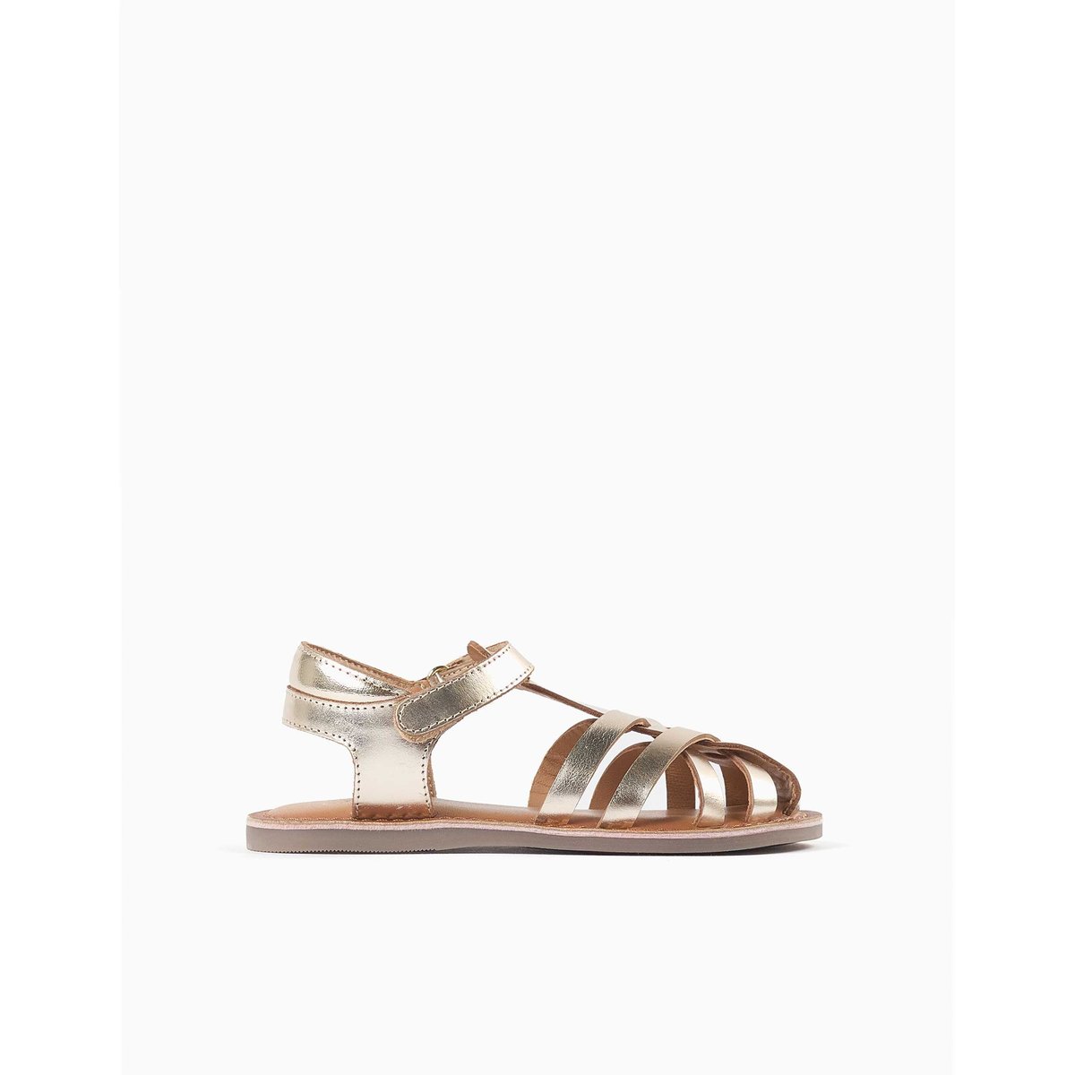 Sandales en cuir fermées avec lanières croisées or, ZIPPY