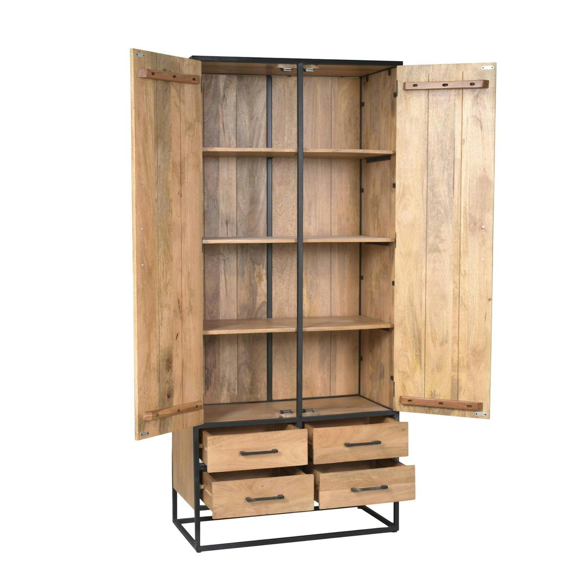 Buffet haut en bois clair 2 portes 4 tiroirs RIVANO bois naturel, PIER IMPORT