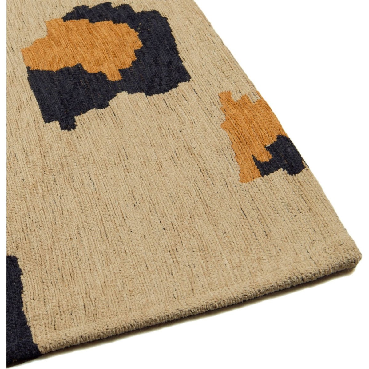 Tapis intérieur extérieur jacquard, LEO beige sable motif léopard noir ocre, RECOLLECTION