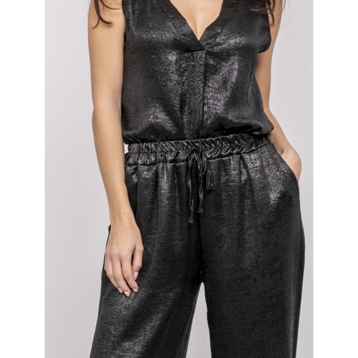 Pantalon Fluide Métallisé Edwina noir, DONA LISA