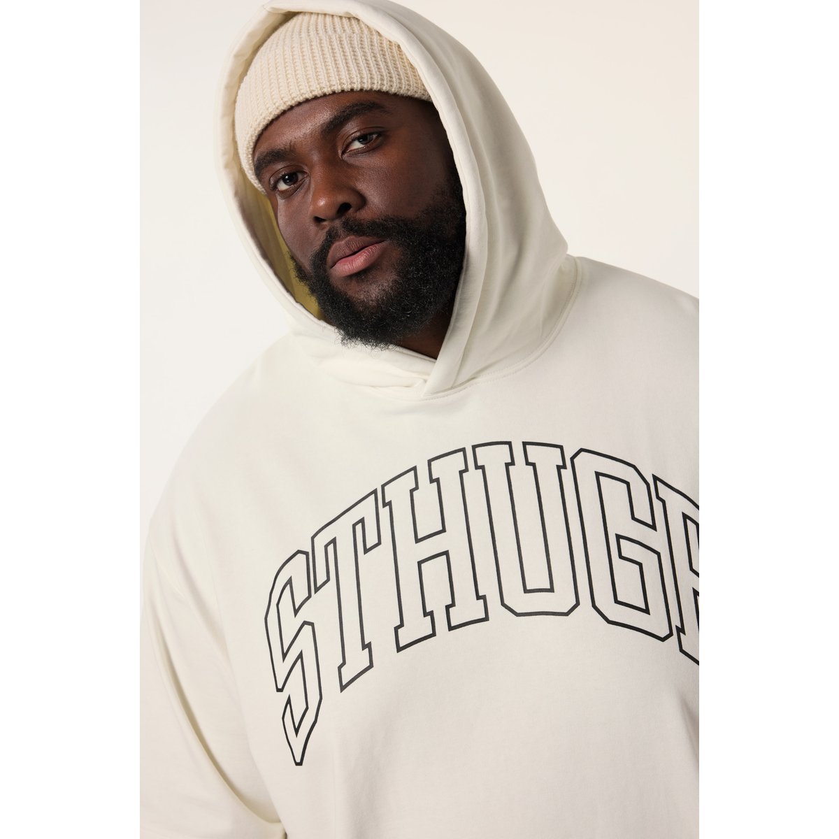 Sweat-shirt à capuche sable clair, STHUGE