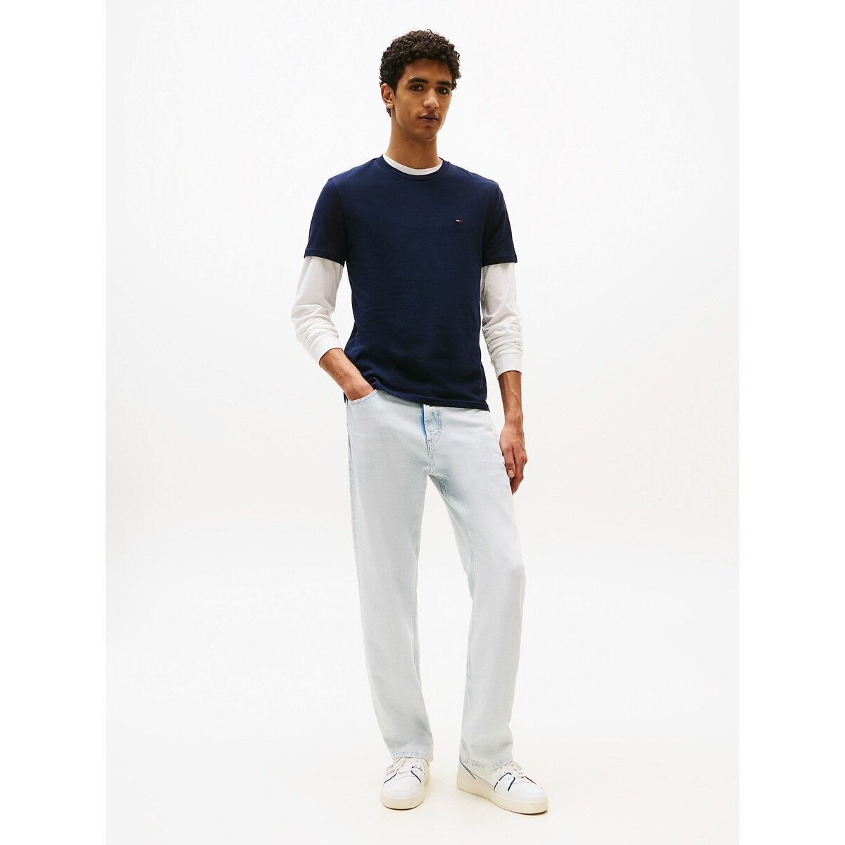 Lot de 2 T-shirts slim bleu marine + écru, TOMMY JEANS