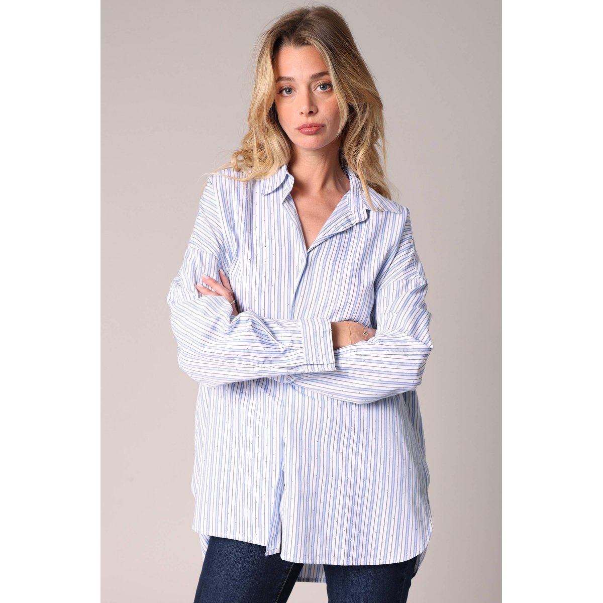 Chemise ample rayée avec strass OWANY blue, DEELUXE