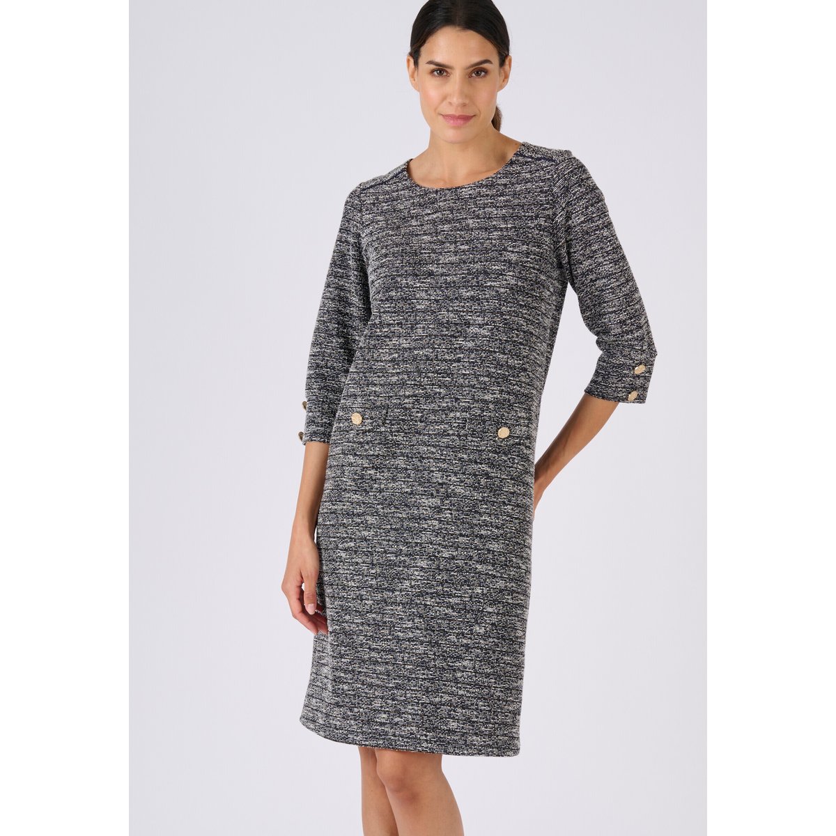 Robe droite effet tweed bleu noir chiné, DAMART