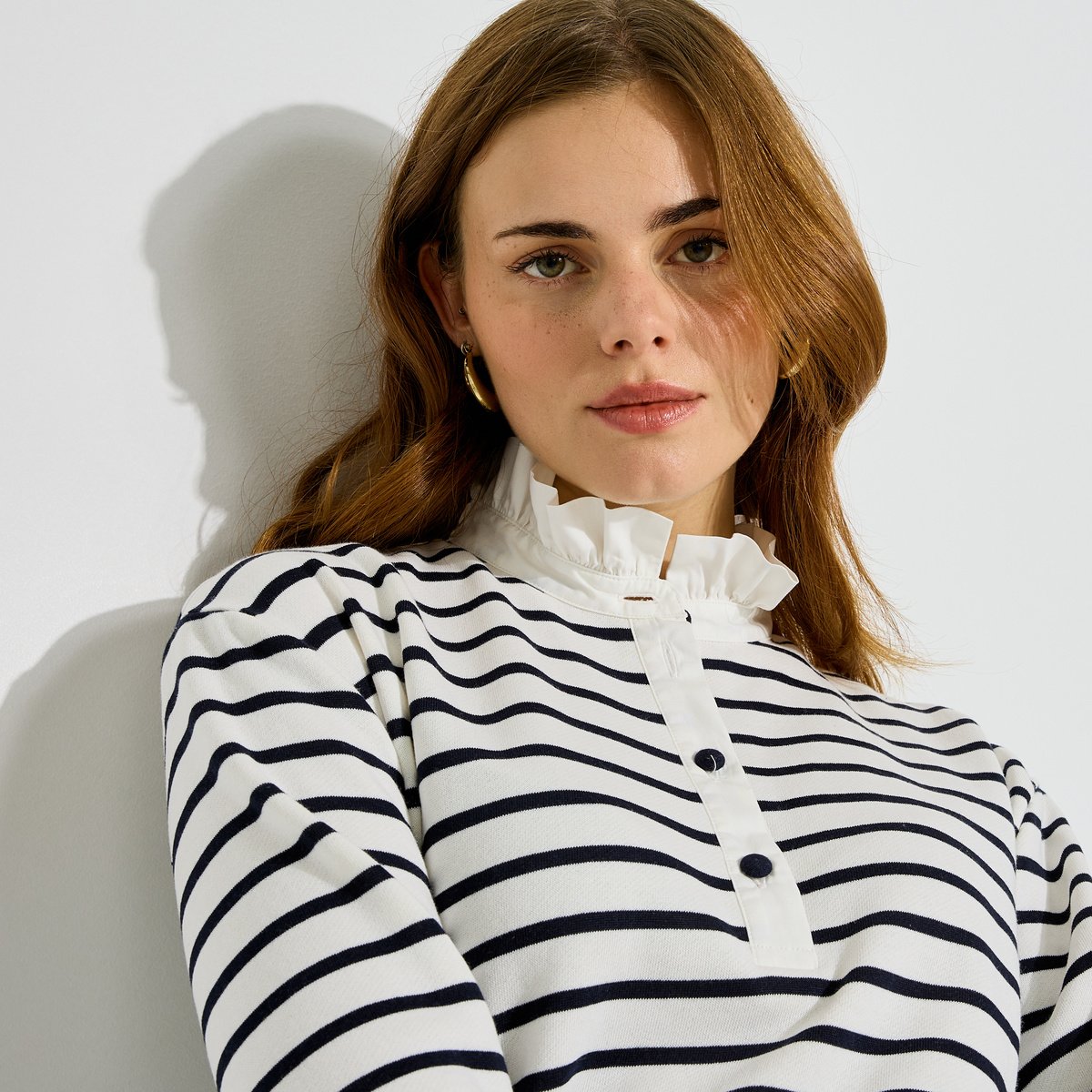 T-shirt rayé manches longues blanc cassé ecru, GRAIN DE MALICE