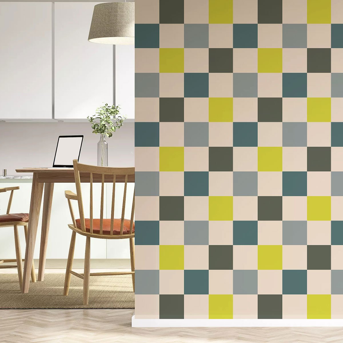 Papier peint damier coloré intissé, HEXOA