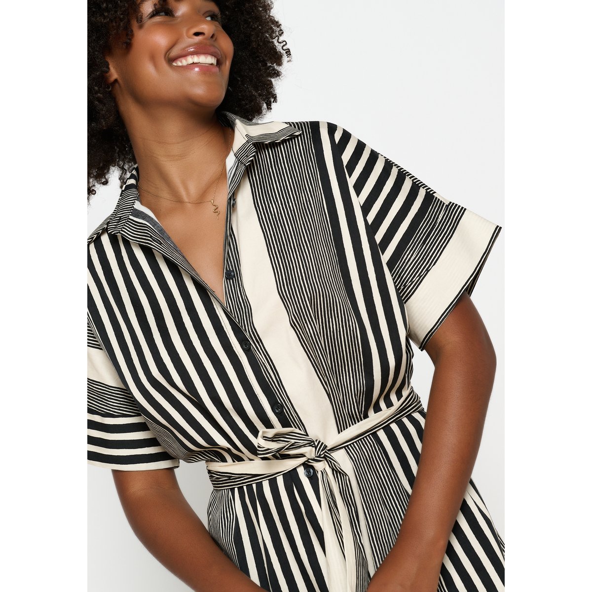 Robe-chemise mi-longue à rayures noir, LOLALIZA