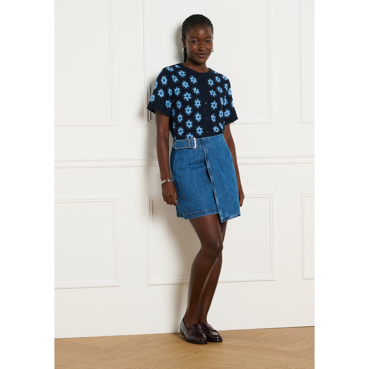 Jupe portefeuille en denim medium blue, LOLALIZA