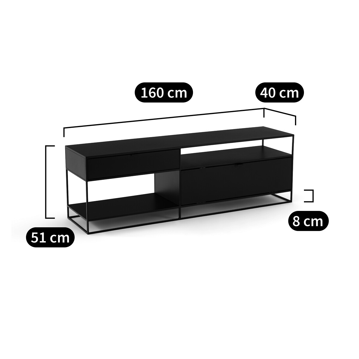 Meuble TV en métal acier, Miva noir, LA REDOUTE INTERIEURS