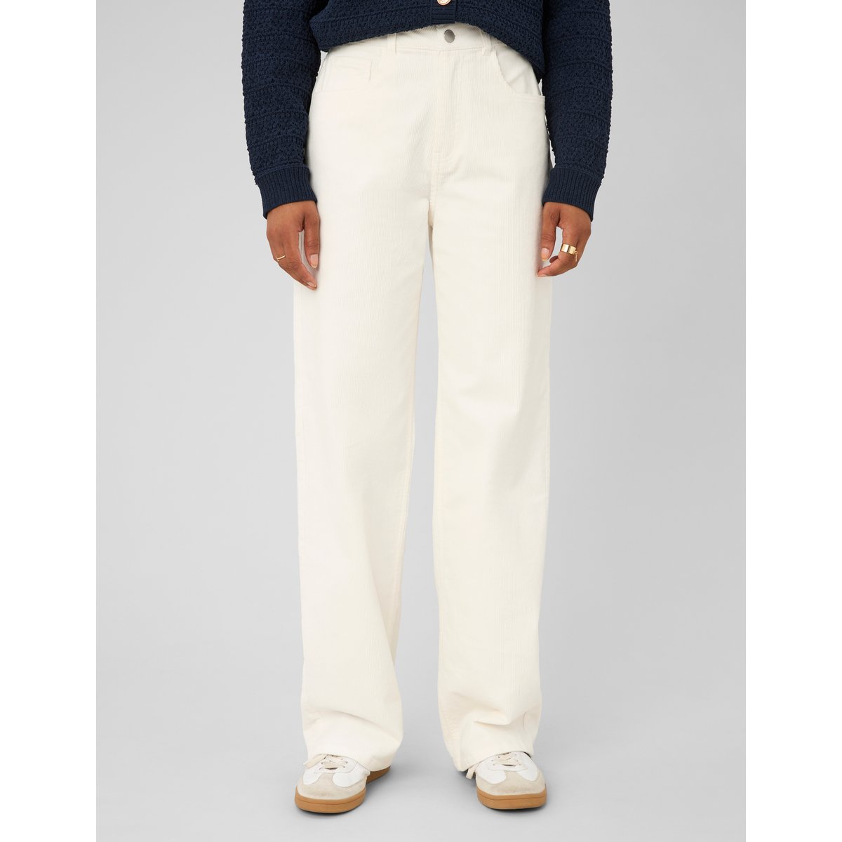 Pantalon straight velours blanc écru, BZB