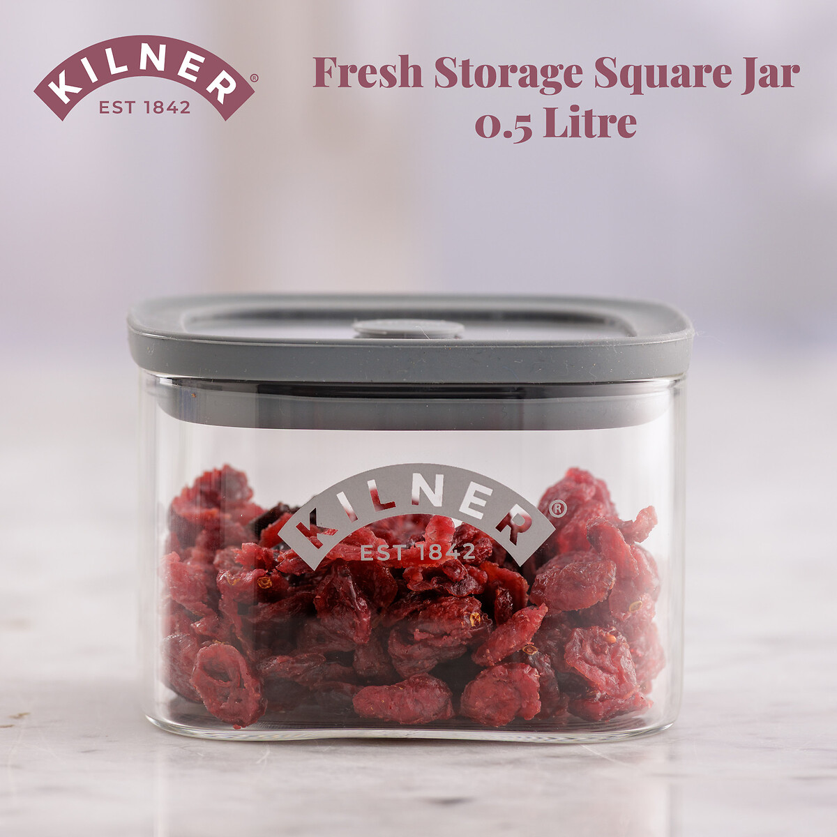 Set of 3 Fresh Storage 0.5L Square Jars transparent, KILNER