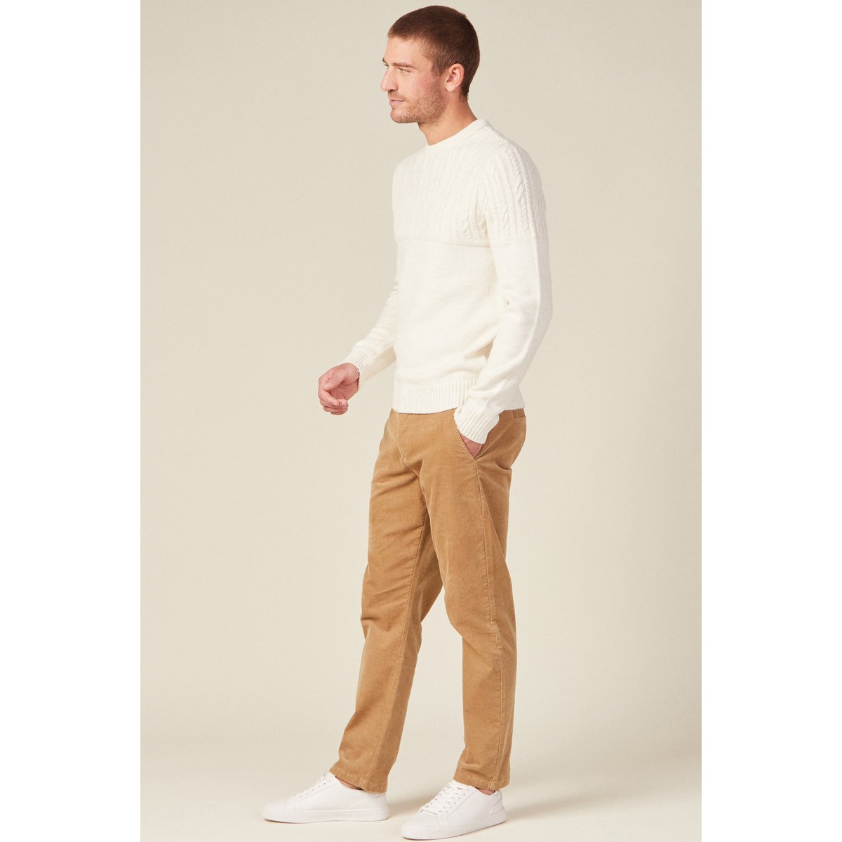 Pull manches longues torsades ecru, BONOBO