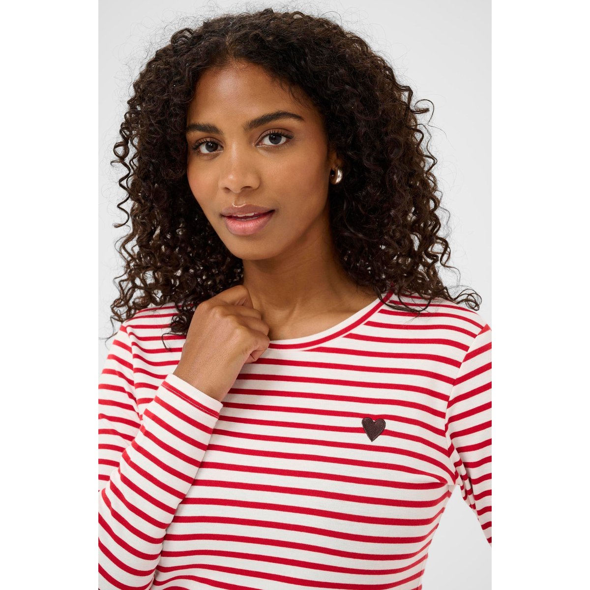 T-shirt à manches longues blanc rouge chalk/red - coffee heart, KAFFE
