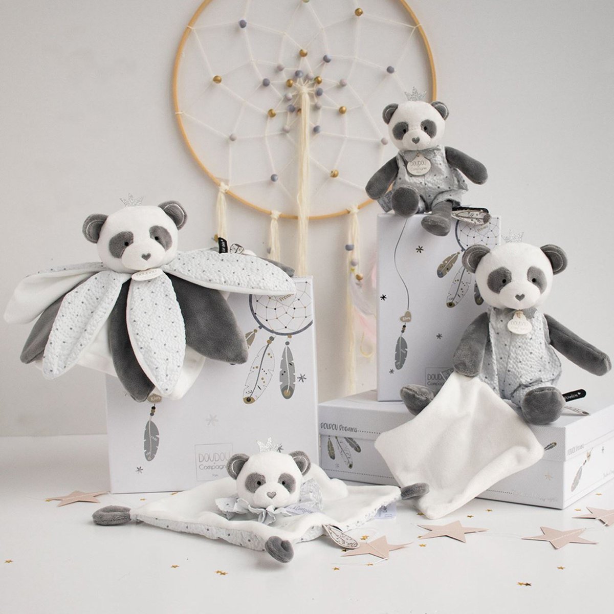 Doudou Panda Pétales Attrape Rêve Dc3548 gris, DOUDOU ET COMPAGNIE
