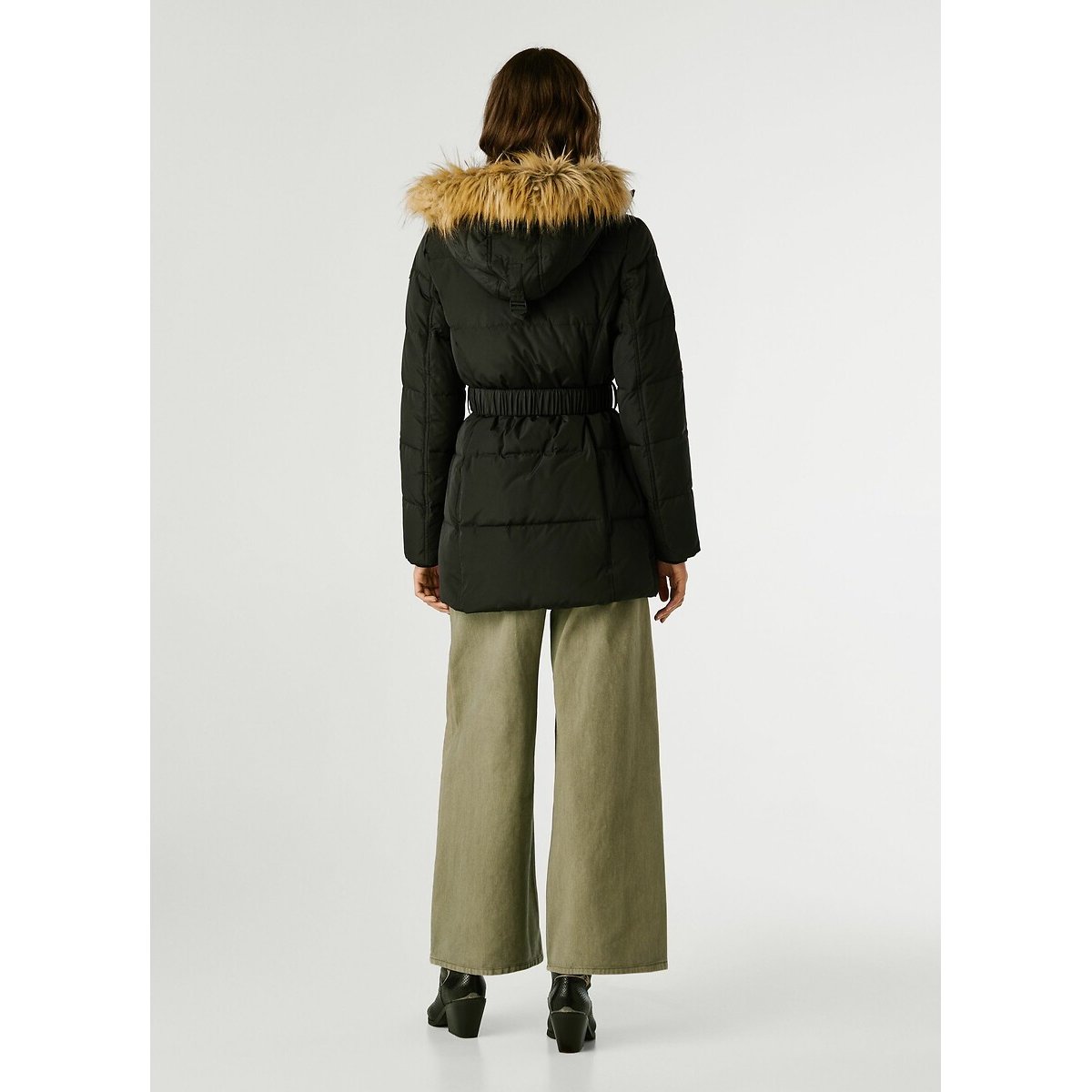 Sarah Belted Padded Jacket with Hood black, PEPE JEANS