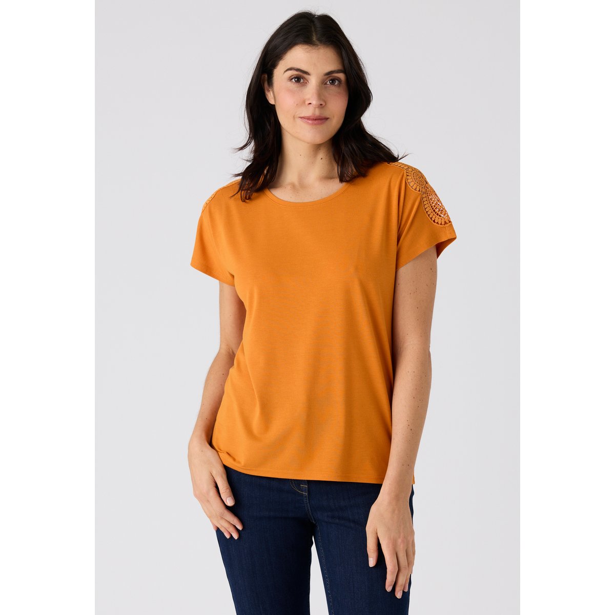 T-shirt Climatyl détail dentelle orange ocre, DAMART