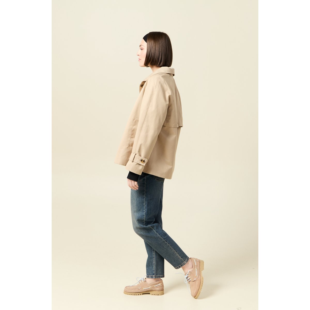 Trench droit court col montant beige, BONOBO
